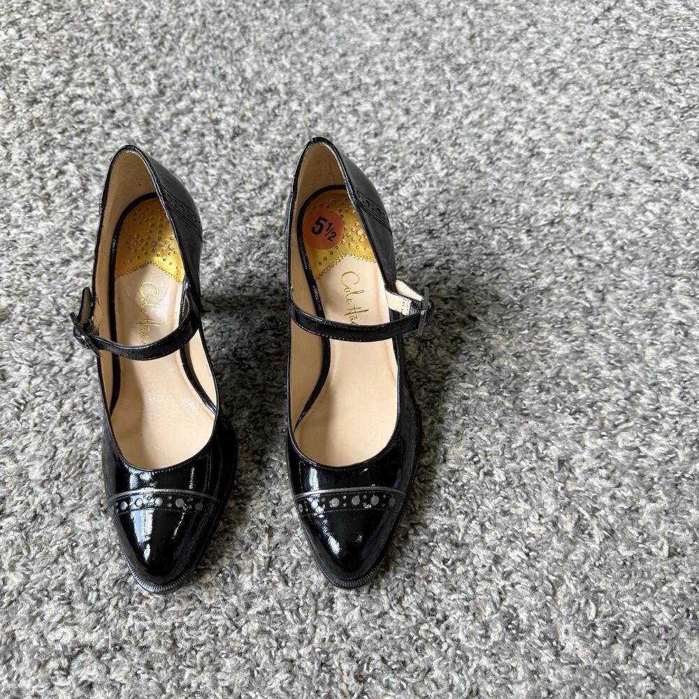 Cole Haan NikeAir Black Mary Jane Pumps Patent Leather Heels Size 5.5 B NEW - Picture 2 of 5